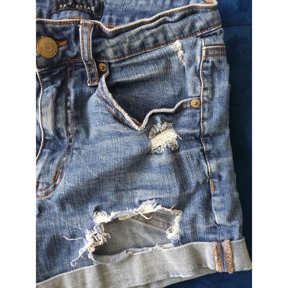 $Aeropostale hi rise midi distressed denim shorts dk country chic western Sz 4 W - Picture 5 of 6